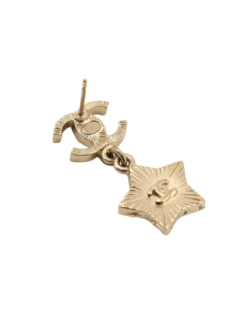 Chanel CC Logo Star Swing Earrings Faux Pearl Gold White